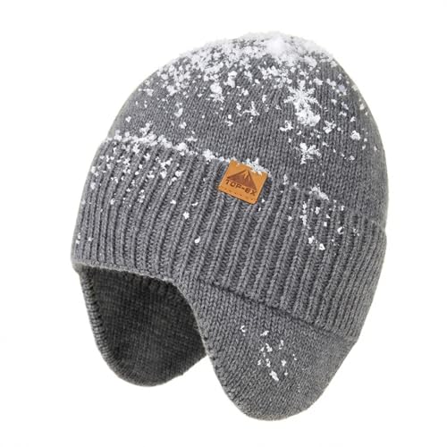 TOP-EX DryKnit™ 80% Merino Wool Waterproof Ear Flap Beanie M/L/XL - color: Light Grey, size: Medium-Large