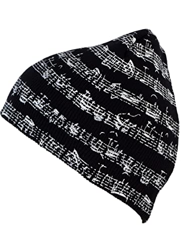 Gravity Threads Mens Musical Notes Cuffless Beanie, Black