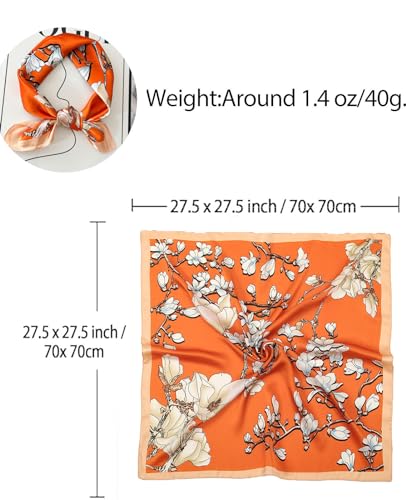 Dailyacc Hair Bandanas Scarf For Women Lightweight Fashion Neck Silk Satin Head Scarves For Sleeping Handbags Scarf - color: 24-orange Wintersweet/27.5*27.5in