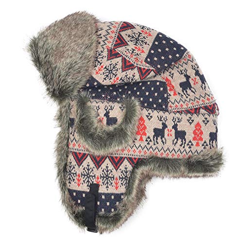 Janey&Rubbins Russian Hat Fur Soviet Ushanka Cossack Winter Cap Earflap Snow Ski Headwear - color: Red/Knitted, size: Large