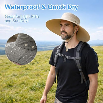HUAMULAN Men Wide Brim Sun Hat Summer Outdoor Women Bucket Fishing Hats - color: D4-beige