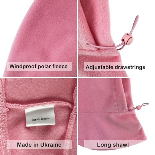 Fleece Balaclava Over Helmet - Warm Helmet Ninja Hood - Snowboard Hooded Hat Neck Gaiter Ski Mask - color: Pink, size: One Size