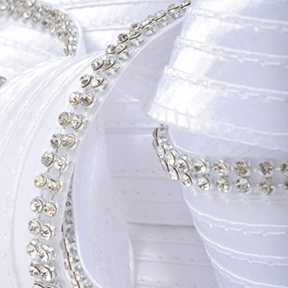VECRY Womens Tea Party Church Baptism Wedding Derby Dressy Hat - color: Rhinestone-white