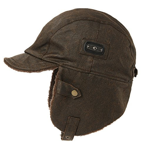 TOP-EX Oversize Waterproof XXL XXXL Mens Pilot Earflap Aviator Winter Faux Leather Hat Hunting Trapper Outdoors - color: Coffee, size: XX-Large