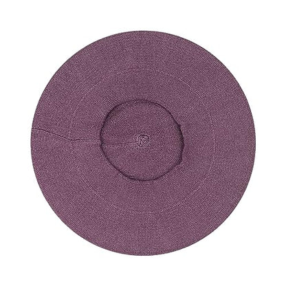 Gllutt Beret Hat French Style Stretchy Knitting Solid Color Both Side Usable - color: Purple