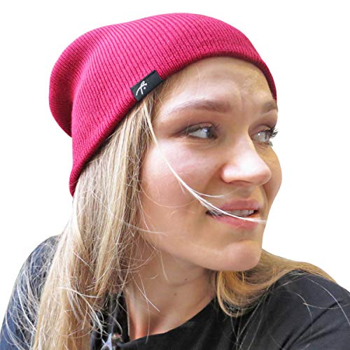Grace Folly Slouchy Beanie for Men & Women, Cuffed Acrylic Knit Winter Hat - color: Maroon