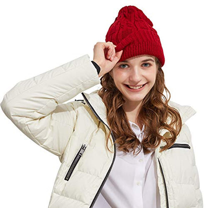 Surblue Unisex Trendy Beanie Warm Oversized Chunky Cable Knit Slouchy Woolen Hat - color: Wine Red