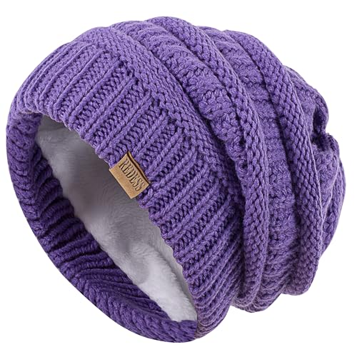 REDESS Slouchy Beanie Hat for Men and Women Winter Warm Knit Hat Chunky Soft Oversized Cable Cap - color: Light Purple