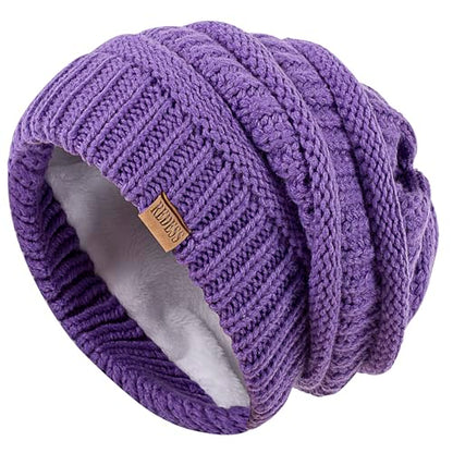 REDESS Slouchy Beanie Hat for Men and Women Winter Warm Knit Hat Chunky Soft Oversized Cable Cap - color: Light Purple