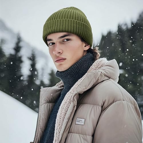 Clakllie Swag Beanie for Men Cuffed Thick Knitted Hat Warm Winter Hats Plain Stocking Skullcap Stretchy Fisherman Beanies Hat - color: Cdus-kh43-green
