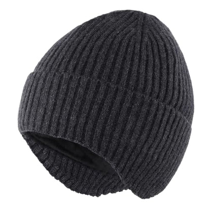 Home Prefer Fleece Lined Rib Knit Cuffed Beanie with Earflaps for Men Women - color: Dark Grey