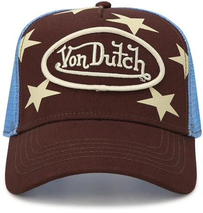 Von Dutch Unisex Americana Star Trucker Hat, Mesh Back, Snap-Back - color: Burgundy