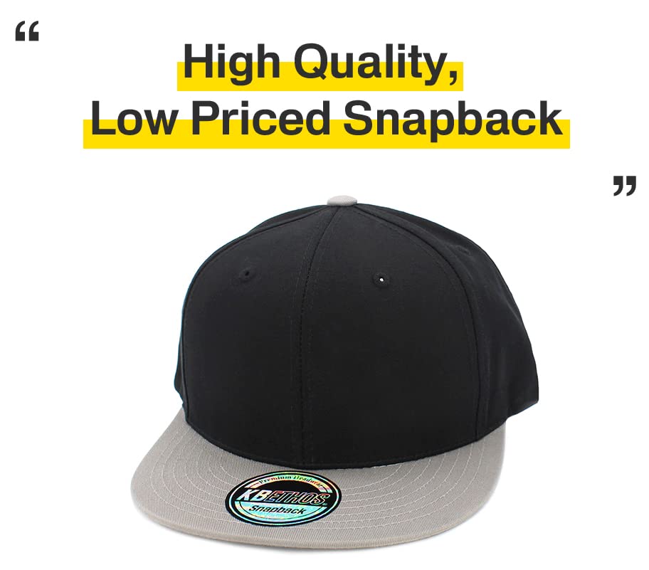 KBETHOS Classic Snapback Hat Blank Cap Underbrim Cotton Wool Blend Flat Visor Adjustable Unisex - color: Black Light Gray