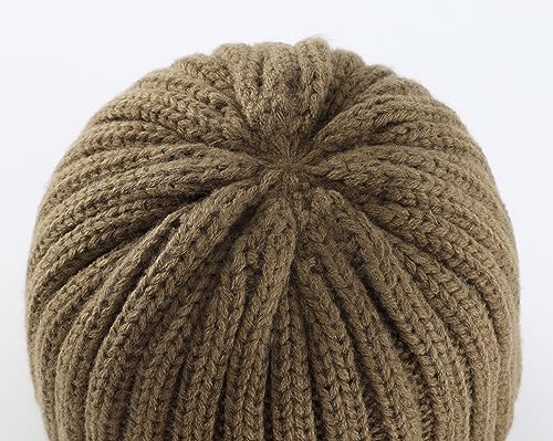 Connectyle Women's Rib Knit Cuffed Beanie Hat Stretch Acrylic Winter Hat Thick Warm Snow Ski Cap - color: Light Coffee