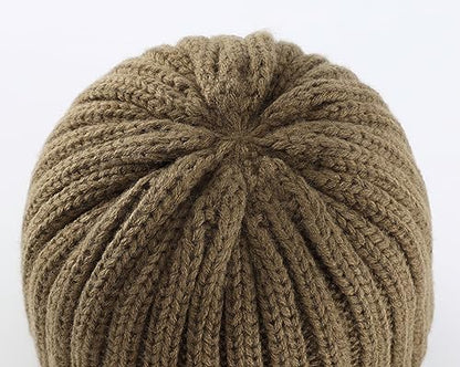 Connectyle Women's Rib Knit Cuffed Beanie Hat Stretch Acrylic Winter Hat Thick Warm Snow Ski Cap - color: Light Coffee