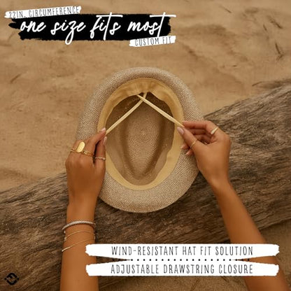 Funky Junque Short Brim Fedora Packable Sun Hat for Women - color: Sequin - Beige