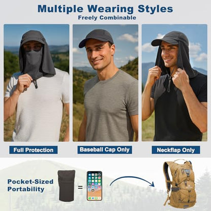 Surblue Baseball Sun Cap with Removable Neck Flap and Face Mask UPF 50+ - color: Grey, size: Small
