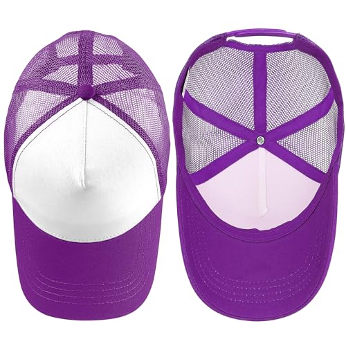 Falari 5-Panel Mesh Baseball Cap, Trucker Hat, Structured Plain Design, Cotton, Adjustable Size - color: 1pk Purple