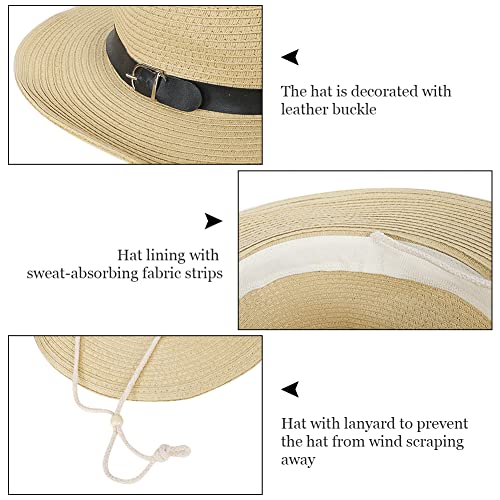 Straw Cowboy Hat for Women Men Classic Western Cowgirl Cap Foldable Sunhat Shapeable Fedora Panama Cap Wide Brim Beach Hat - color: Beige