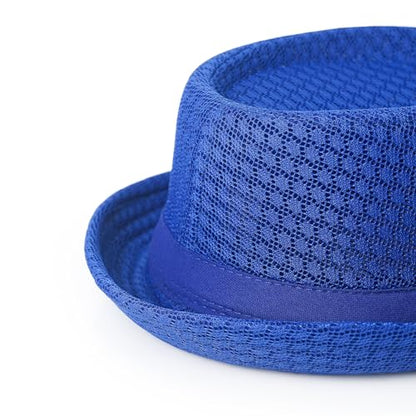 Luwint Cute Fedora Hat - Lightweight Breathable Mesh Crushable Roll Up Short Brim Bowler Derby Cap - color: Blue