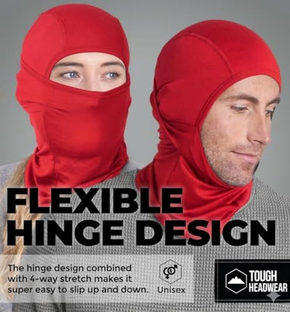 Tough Headwear Balaclava Ski Mask - Breathable Face Mask for Men - Flexible Hinge Full Face Cover - Windproof Motorcycle Gear - color: Red