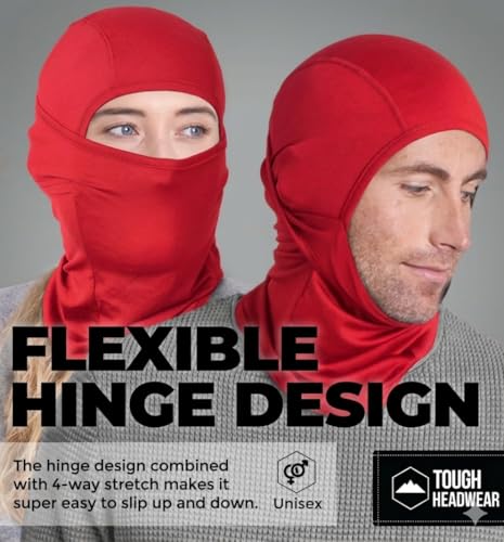 Tough Headwear Balaclava Ski Mask - Breathable Face Mask for Men - Flexible Hinge Full Face Cover - Windproof Motorcycle Gear - color: Red