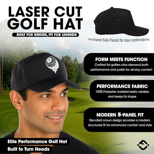 Funky Junque Mens High Crown Golf Hat, Performance Golf Cap - color: Eight Ball - Black