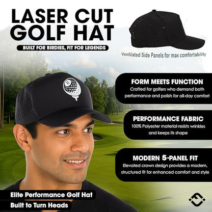 Funky Junque Mens High Crown Golf Hat, Performance Golf Cap - color: Eight Ball - Black