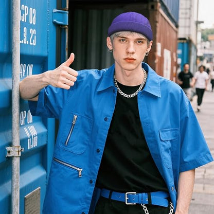Clakllie Quick Dry Brimless Docker Cap for Men Summer Beanie Sailor Skullcap Lightweight Waterproof Adjustable No Brim Hat - color: Cdus-wbbh2401-purple