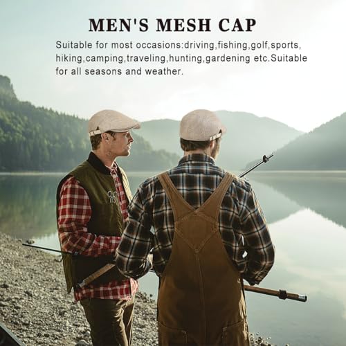 Xinveen Men's Mesh Cap Breathable Summer Newsboy Hat Adjustable Beret Ivy Cap Irish Cabbie Driving Hunting Hats - color: Beige