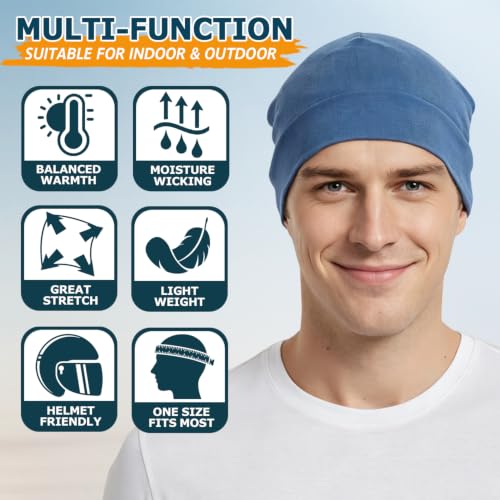 Headshion 100% Cotton Skull Caps Beanie Sleeping Hats for Men Women - color: Royal Blue & Light Blue