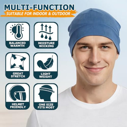 Headshion 100% Cotton Skull Caps Beanie Sleeping Hats for Men Women - color: Royal Blue & Light Blue