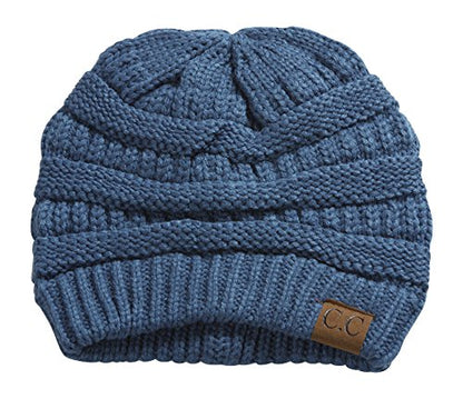C.C Trendy Warm Chunky Soft Stretch Cable Knit Beanie Skully - color: Denim