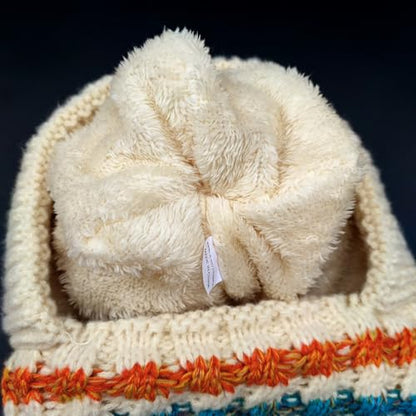 HUAMULAN Women Winter Knit Beanie Hats One Piece Fleece Lined Balaclavas - color: Beige + Colorful Stripe