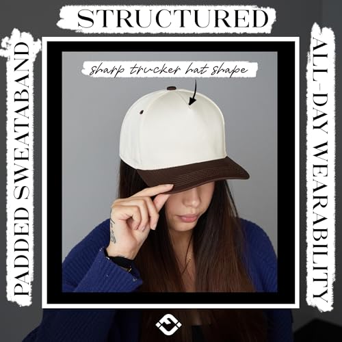 Funky Junque Adult Trucker Snapback Hat 2-Tone Baseball Cap - color: Brown/Beige