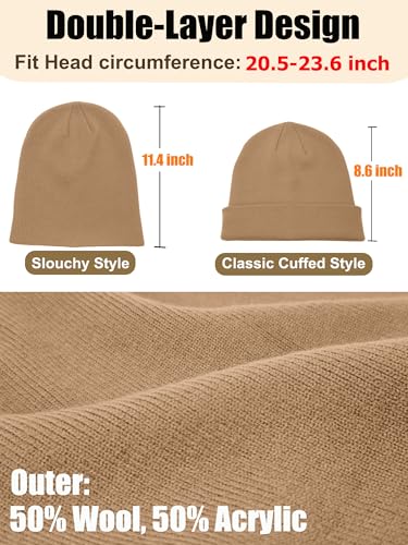 Womens Satin Lined Beanie Wool Silk Lining Slouchy Warm Skull Cap - color: 1pcs Light Coffee
