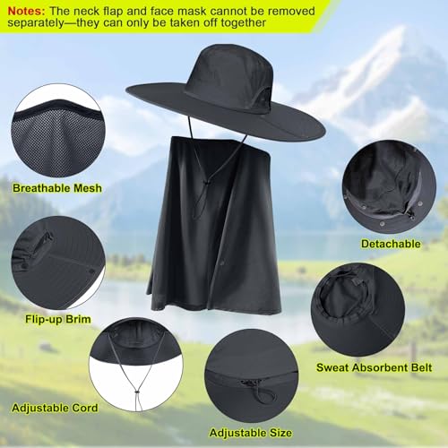 Cooltto L/XL/XXL Wide Brim Sun Hat UPF 50+ UV Protection Boonie Hat - color: Smoke Grey, size: Medium-Large