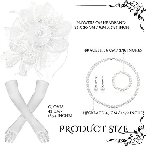 Yaomiao 5 Pcs 1920s Tea Party Accessories Fascinator Hat Gloves - color: White