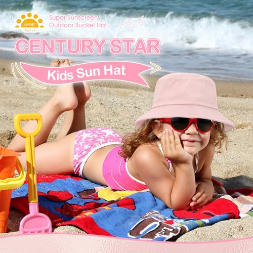 Kids Bucket Sun Hat for Boys Girls, UPF 50+ Packable Wide Brim Beach Cap - color: Blue