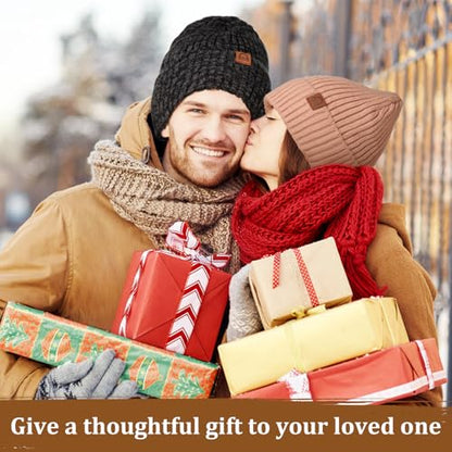 Fashion Knit Beanies Hats, Men Women Warm Beanie for Winter, Fleece Lined Beanie, Thermal Thick Snow Skull Cap - color: Brown