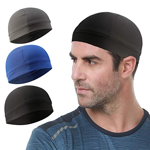 3 Pack Cooling Skull Cap Helmet Liner Sweat Wicking Breathable Hat for Men - color: Black,royal Blue,grey