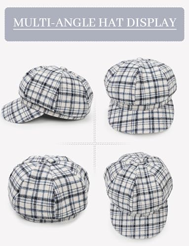 FEOYA Women Newsboy Hat Plaid Cabbie Caps Cotton Casual Stylish Beret Cap Paperboy Hats - color: Plaid-white