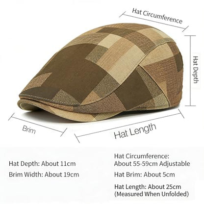 GIBZ Men's Plaid Newsboy Cap Retro Driving Flat Hat Adjustable - color: Blue