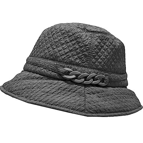 Foldable Water Repellent Quilted Rain Hat w/Adjustable Drawstring, Bucket Cap - color: Cl6029 Gray