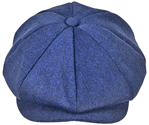 Mens Newsboy Cap High Woolen Tweed Gatsby Hat Ivy Cabbie Flat Golf Cap for Fathers Women Unisex - color: Blue, size: 7-7 1/8