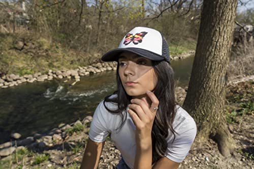 Funky Junque Premium Mesh Snapback Trucker Hat - Stylish Comfort for All - Patriotic, Humor & More - color: Butterfly - Black/White