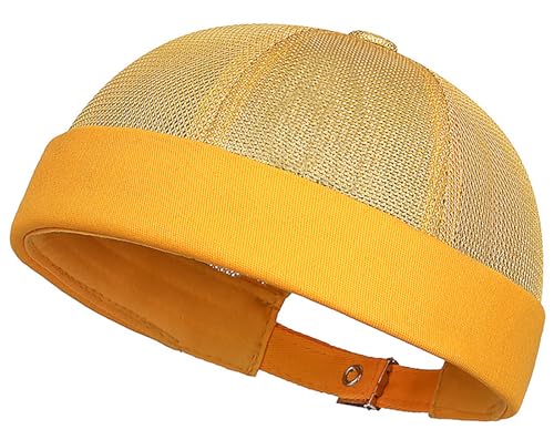DIYDECAL Mens Mesh Brimless Cap,Summer Skullcap Docker Beanie Hat - color: Gold