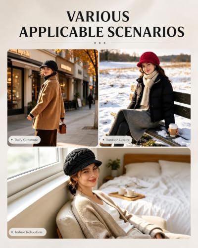 YSense 2 Pack Womens Winter Hats Warm Knit Beanie with Visor - color: Black Wine Red