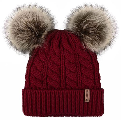 Arctic Paw Pom Pom Beanie Cable Knit Fleece Lined Winter Beanie Women Hat - color: Burgundy Hat Coffee Ball