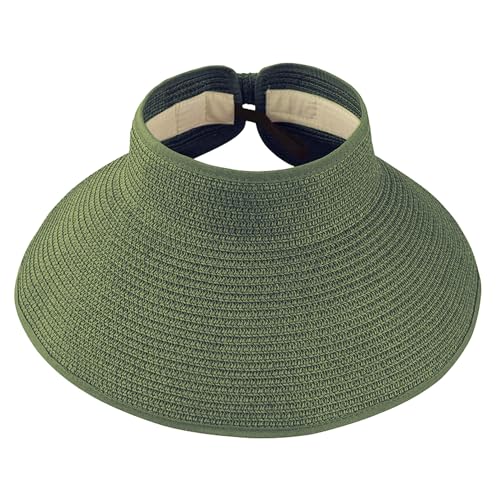 DOOVID Womens Summer Straw Hats Wide Brim Sun Hat UV Protection Visor Foldable Beach Hat for Women - color: Army Green